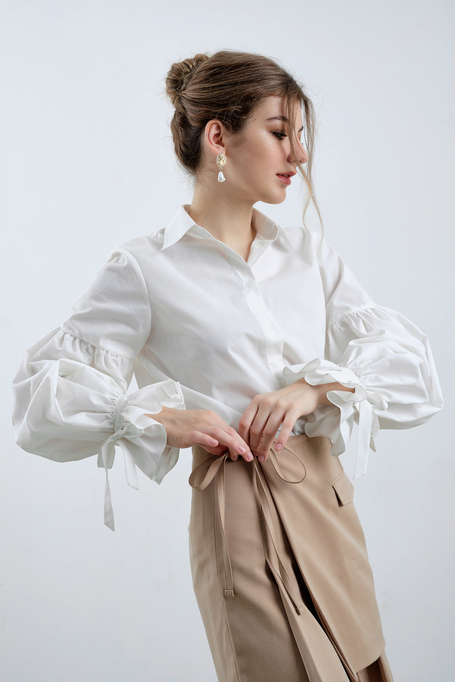 White Blouse with Romantic Poet Sleeves - Élan Studio LLC