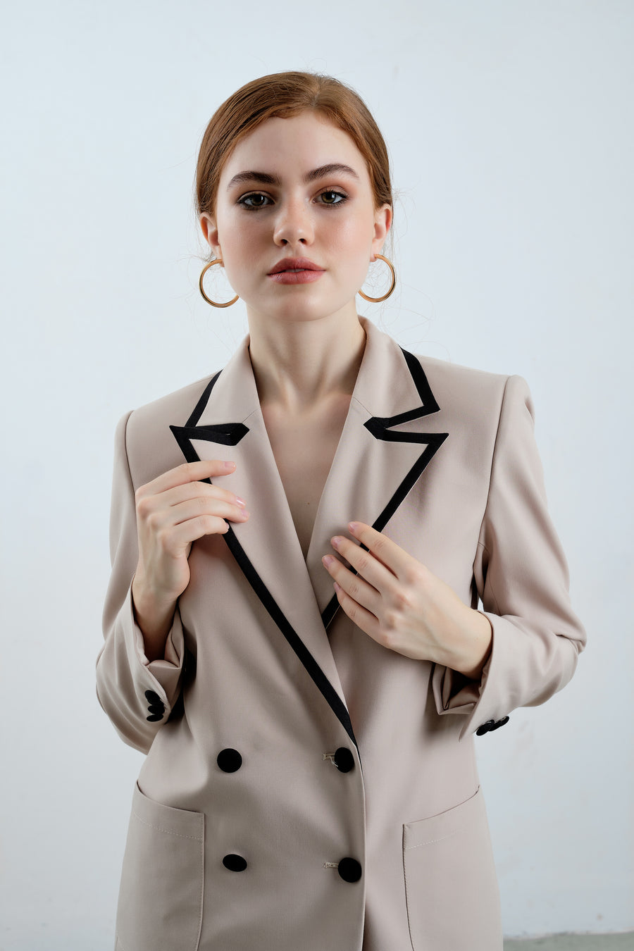 Black Detailed Collar Blazer and Pleated Skirt - Élan Studio LLC