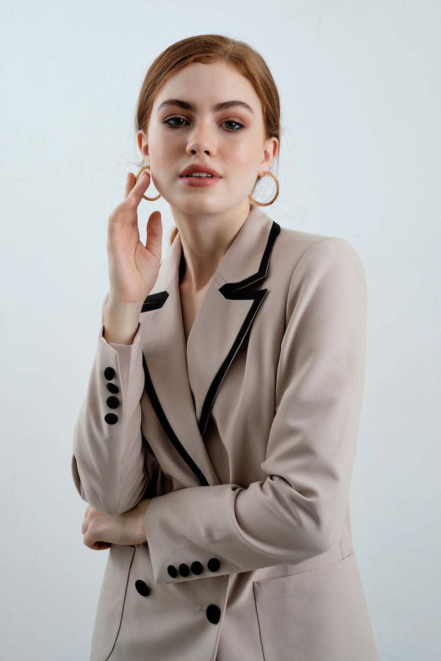 Black Detailed Collar Blazer and Pleated Skirt - Élan Studio LLC