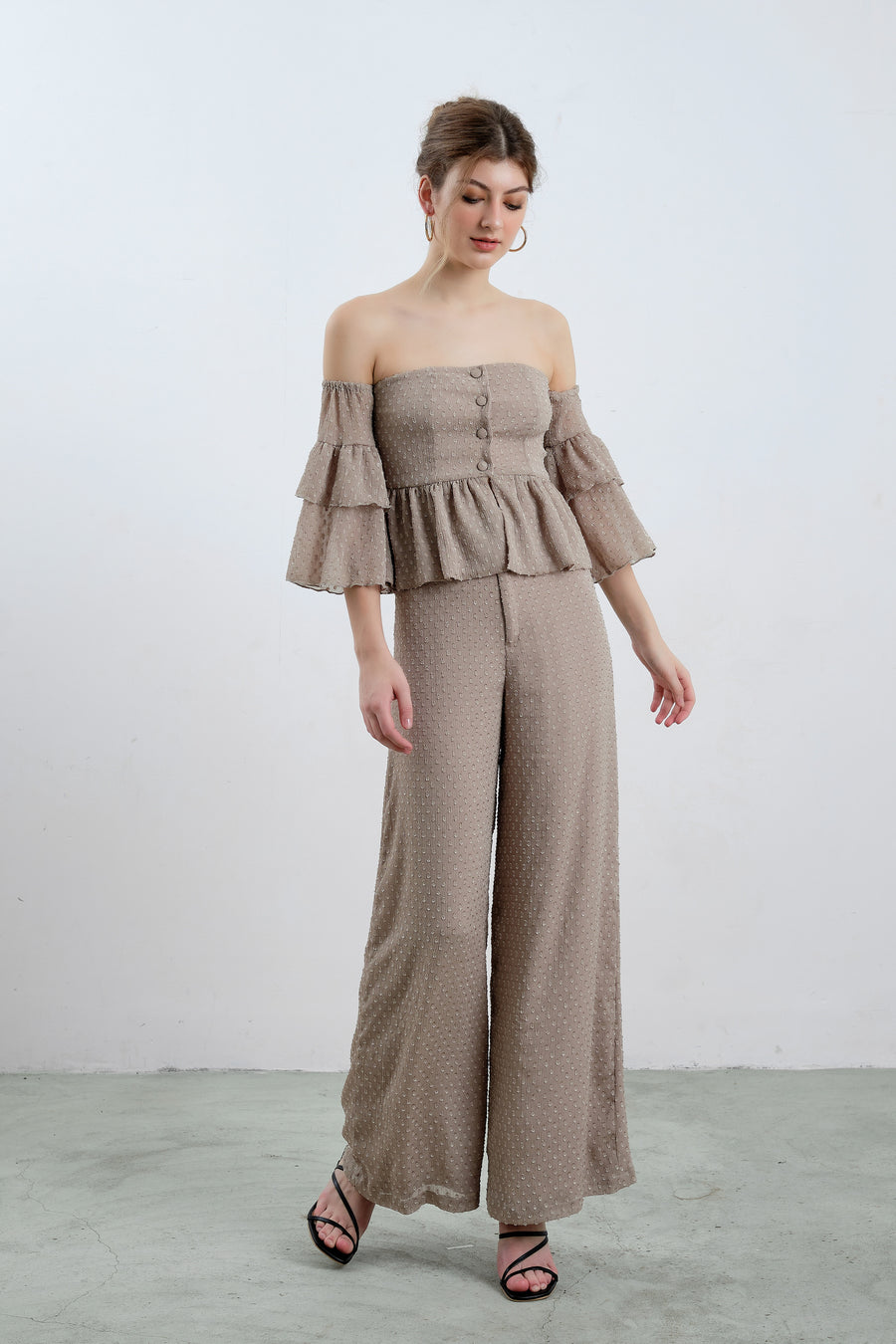 Beige Ruffled Pants