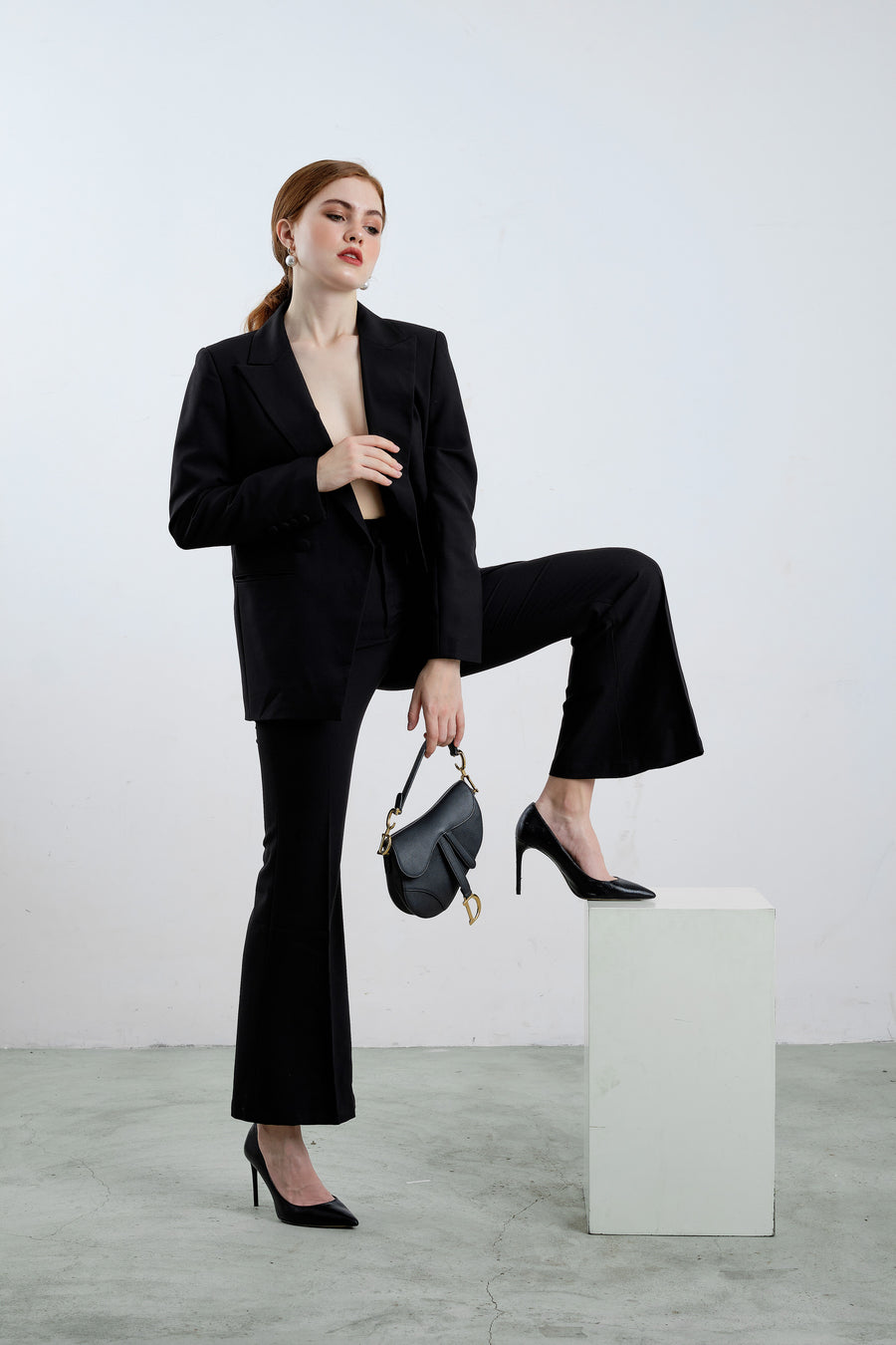 Open Back Black Blazer with Pants - Élan Studio LLC