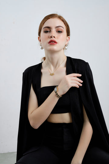 Black Cape with Crop Top - Élan Studio LLC