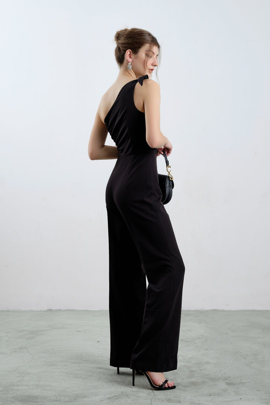 Asymmetrical Black Tied Ribbon Wide-Leg Jumpsuit - Élan Studio LLC