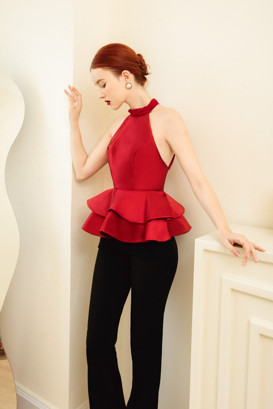 Garnet Taffeta Peplum Top