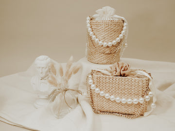 Mini Straw Bag with Pearl Handle (Beige) - Élan Studio LLC