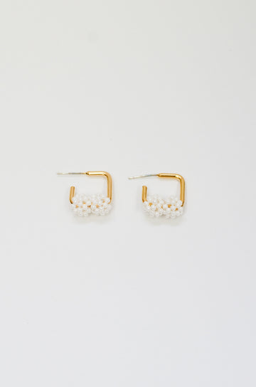 Square Golden Pearl Earrings