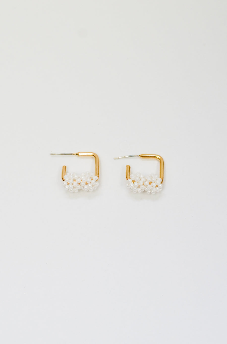 Square Golden Pearl Earrings