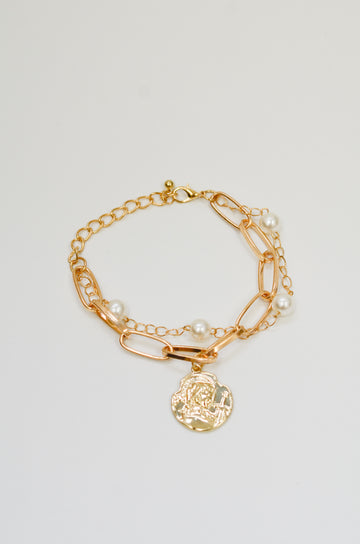 Gold Link and Pearl Bracelet