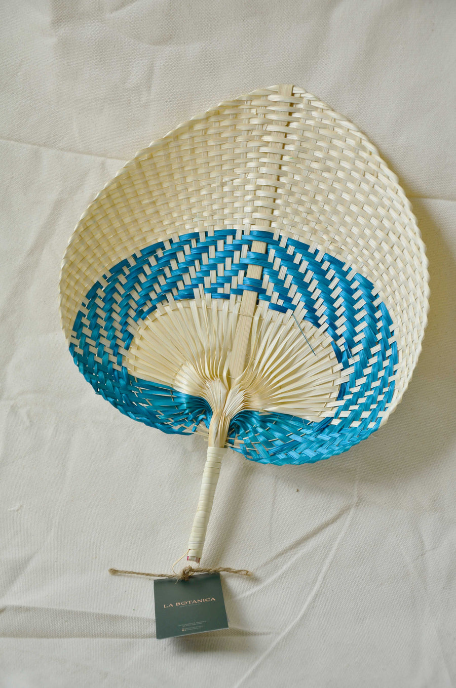 La Botanica Palm Leaf Blue Hand Fan