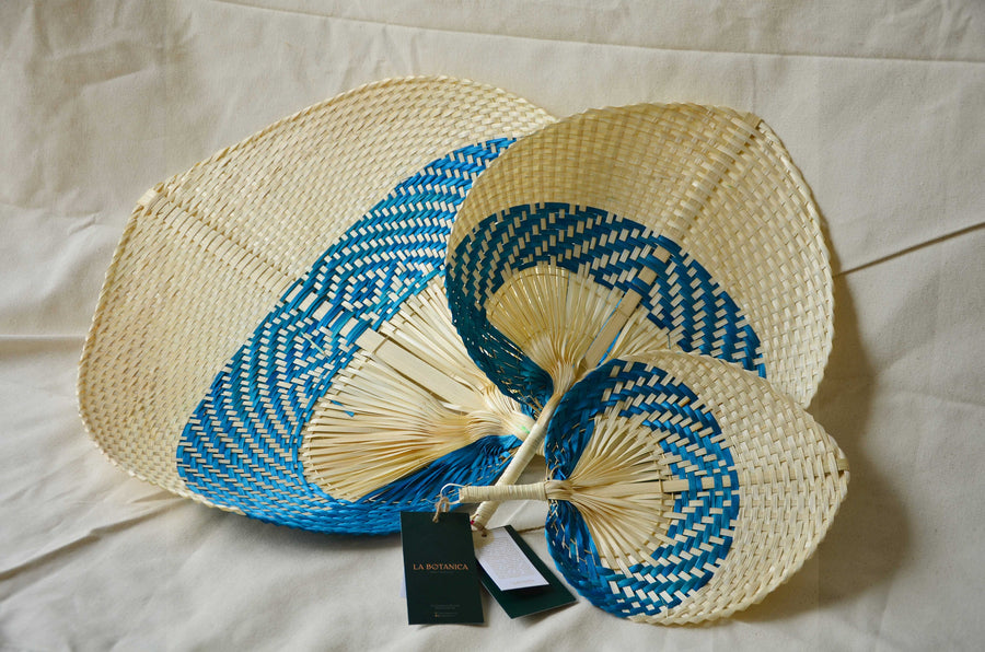 La Botanica Palm Leaf Blue Hand Fan