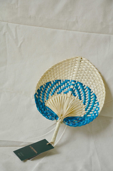 La Botanica Palm Leaf Blue Hand Fan