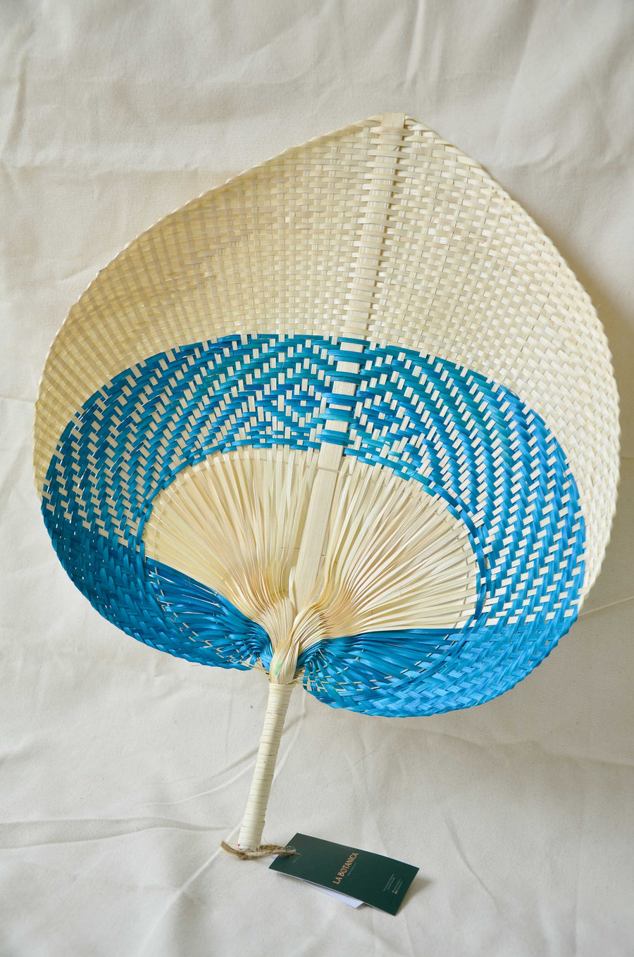 La Botanica Palm Leaf Blue Hand Fan