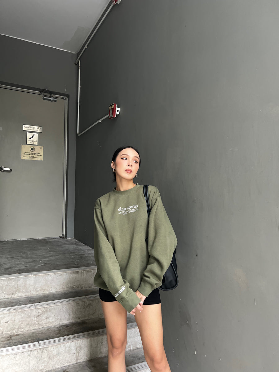 Élan Crewneck Olive-White Sweatshirt