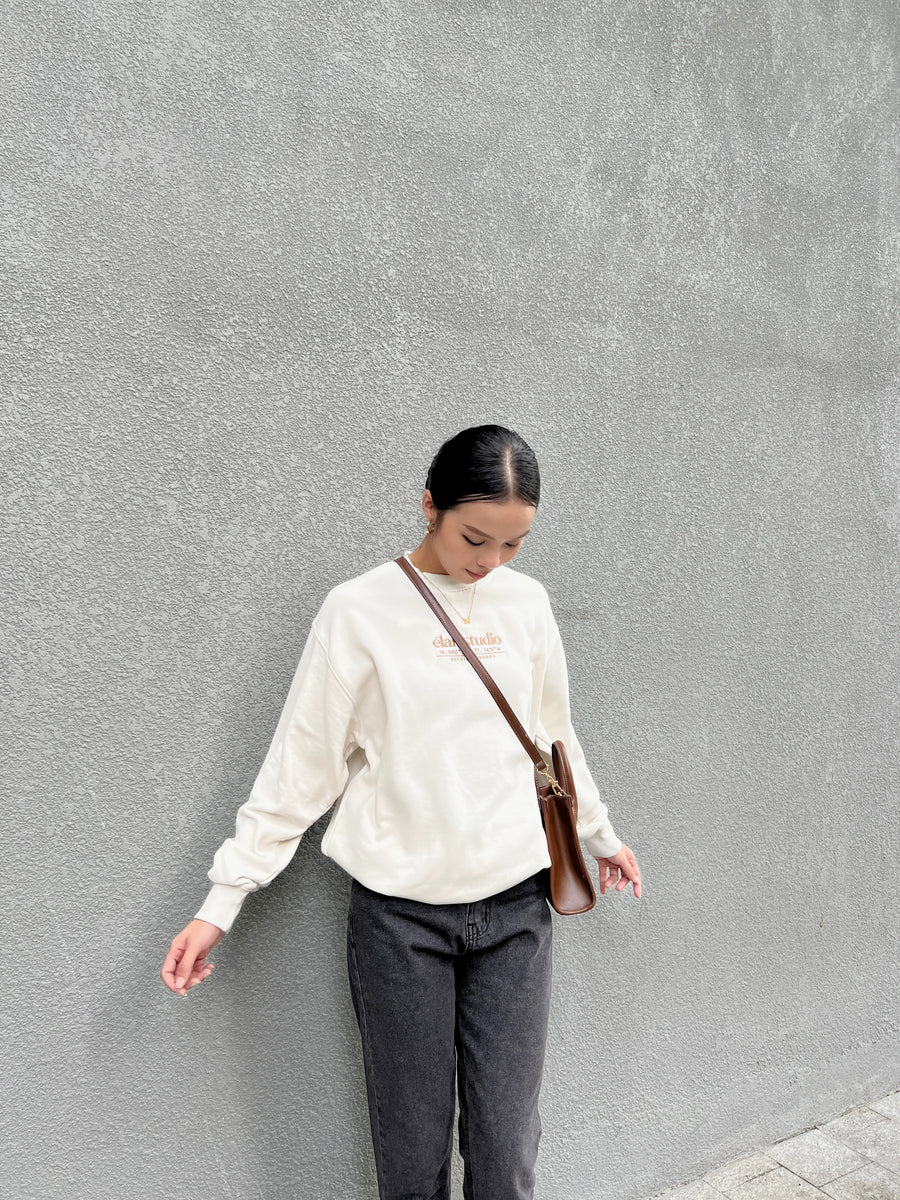 Élan Crewneck Cream-Brown Sweatshirt