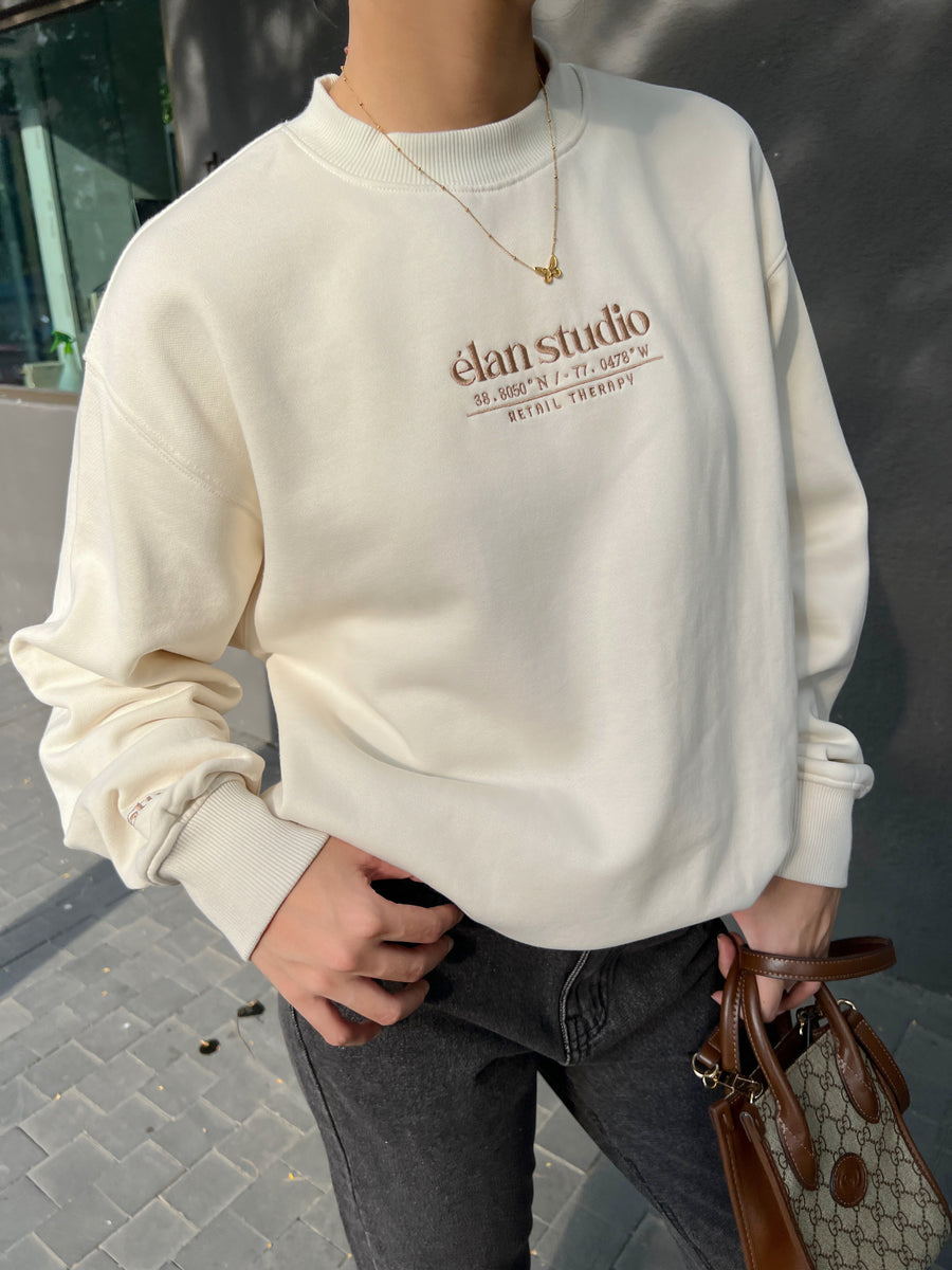 Élan Crewneck Cream-Brown Sweatshirt