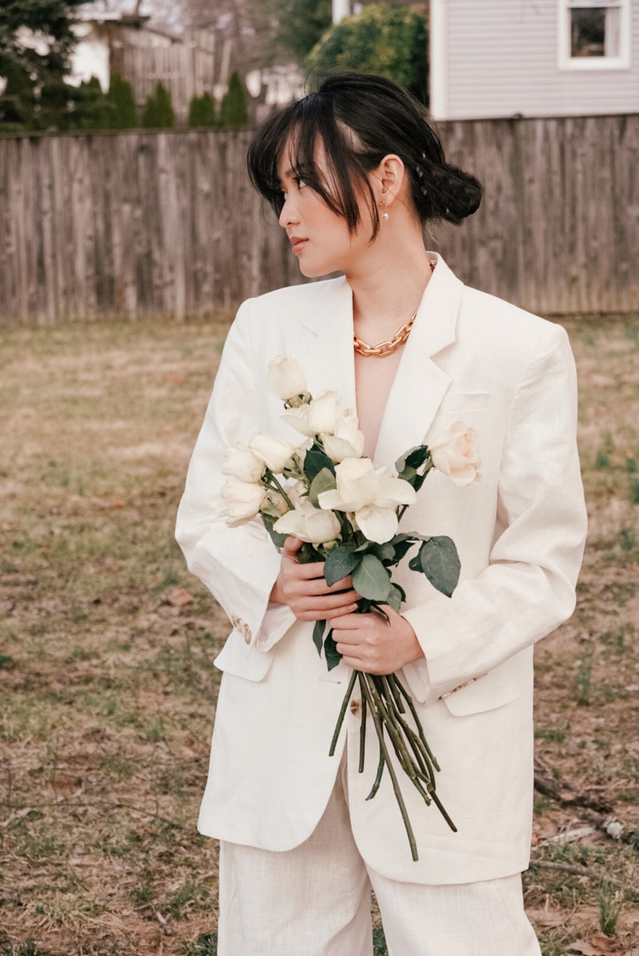 Oversized White Linen Blazer