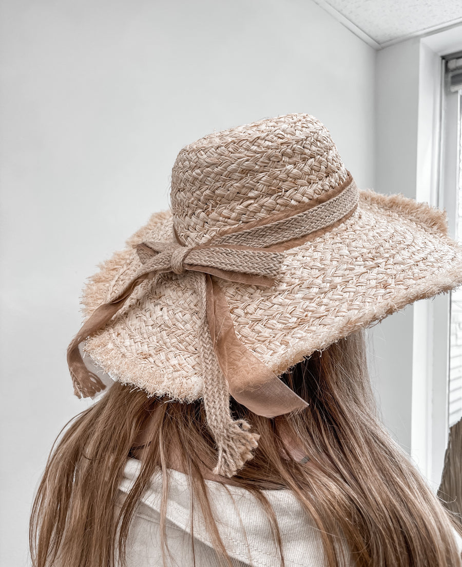 Frayed Summer Hat with Ribbon