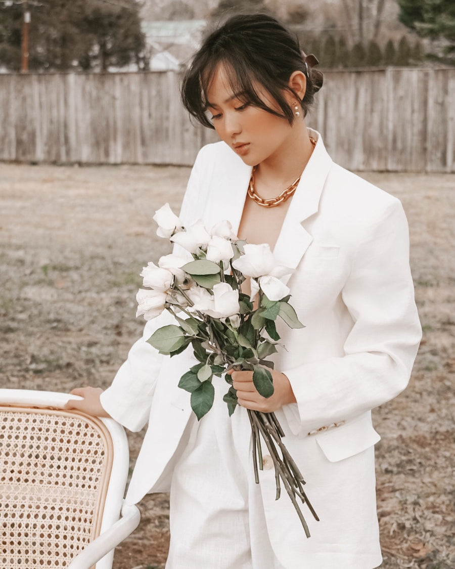 Oversized White Linen Blazer