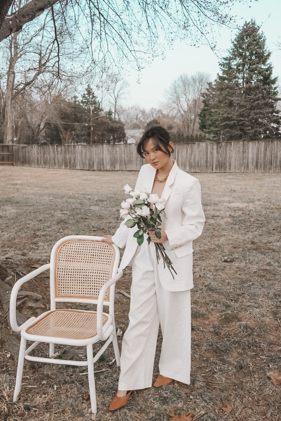 Oversized White Linen Blazer