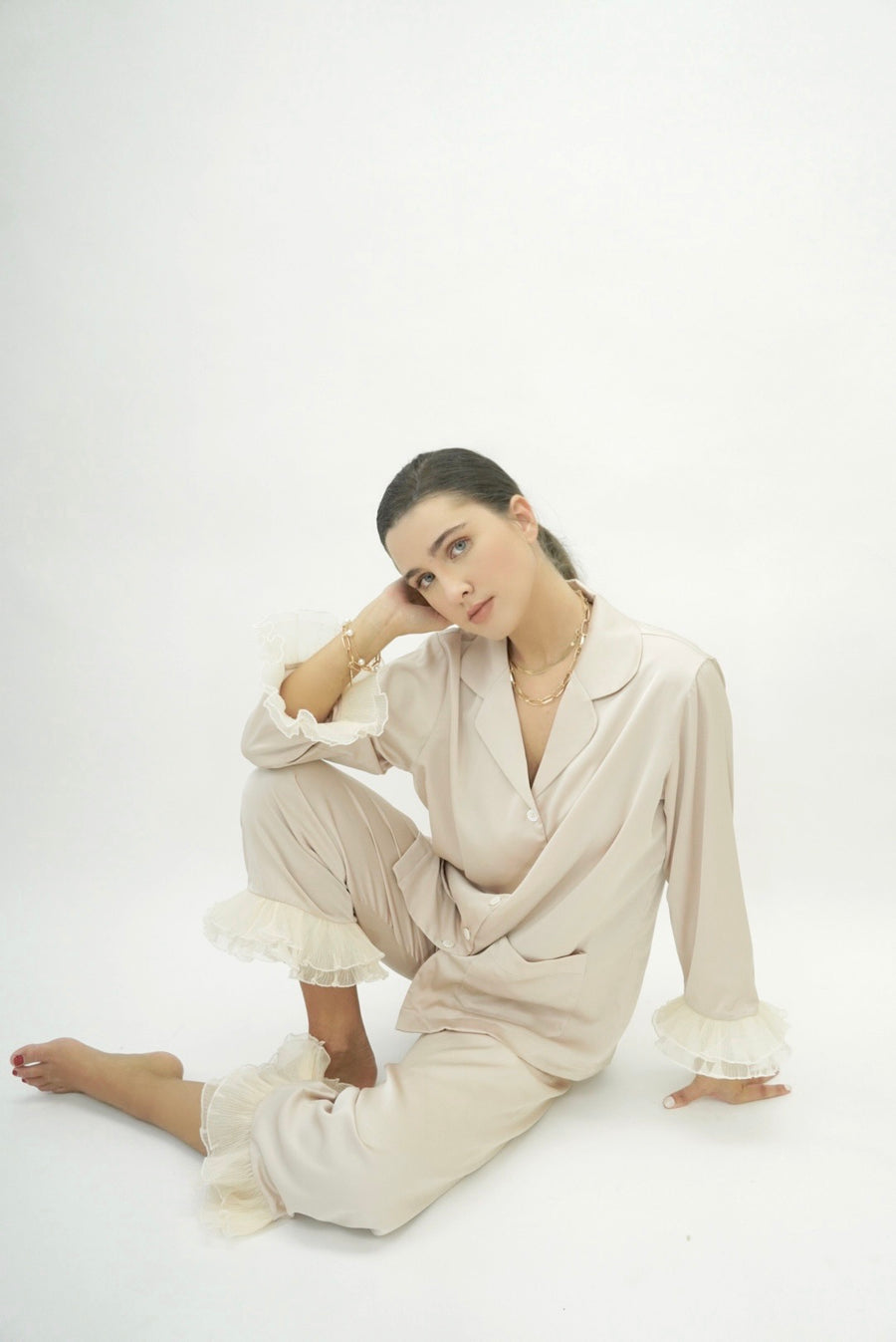 Beige Silk Pajama Set